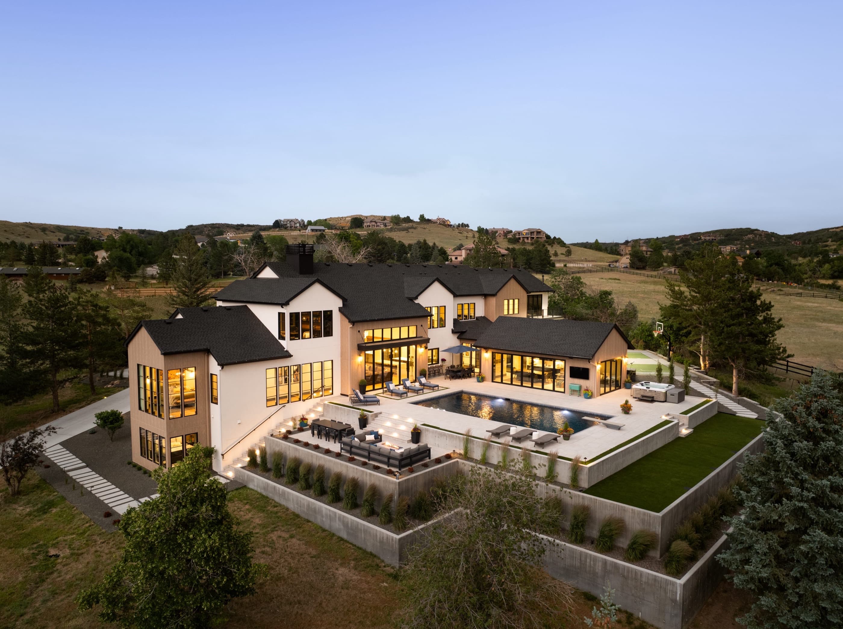 A Gowler Homes custom home at dusk on the Colorado Front Range